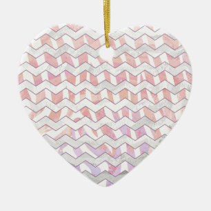 Ornamento De Cerâmica Zebra Rosa e Branco - Chevron
