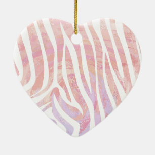 Ornamento De Cerâmica Zebra Rosa e Impressão branco