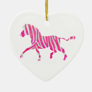 Ornamento De Cerâmica Zebra Rosa Quente e Silhueta Branca