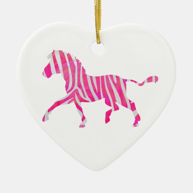 Ornamento De Cerâmica Zebra Rosa Quente e Silhueta Branca (Frente)