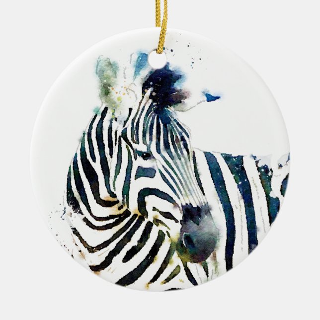 Ornamento De Cerâmica Zebra Watercolor (Frente)