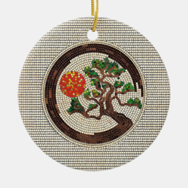 Ornamento De Cerâmica Zen Enso Circle e Bonsai Tree Mosaic (Frente)