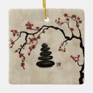 Ornamento De Cerâmica Zen Stones Sakura Tree