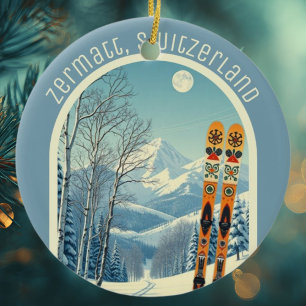 Ornamento De Cerâmica Zermatt Suíça lembrança de esqui