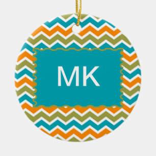 Ornamento De Cerâmica Ziguezague tribal vibrante do pavão