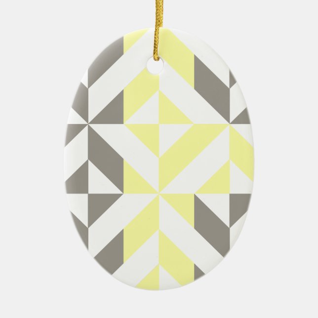 Ornamento De Cerâmica ZigZag Geométrico Amarelo e Silver (Frente)