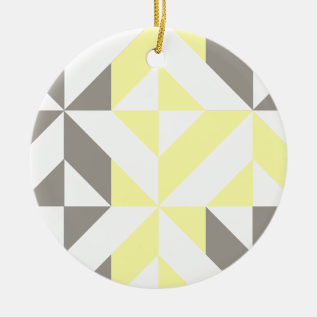 Ornamento De Cerâmica ZigZag Geométrico Amarelo e Silver (Frente)