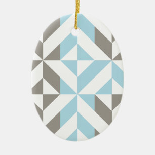 Ornamento De Cerâmica ZigZag Geométrico de Azul e Prata