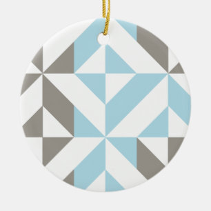 Ornamento De Cerâmica ZigZag Geométrico de Azul e Prata