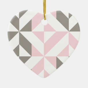 Ornamento De Cerâmica ZigZag geométrico, rosa e prata