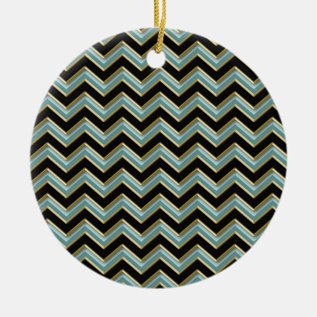 Ornamento De Cerâmica ZigZag preto-e-Dourado (Frente)