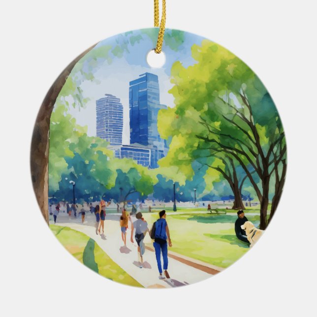 Ornamento De Cerâmica Zilker Park Austin Texas Watercolor (Frente)