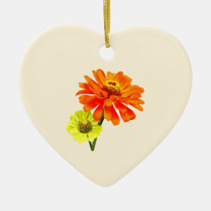 Ornamento De Cerâmica Zinnia Laranja e Zinnia Amarela