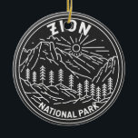 Ornamento De Cerâmica Zion National Park Utah Vintage Monoline<br><div class="desc">Design de monolina do Zion National Park. O parque é uma zona natural de Utah a sudoeste,  que se distingue pelos penhascos vermelhos íngremes de Zion Canyon.</div>
