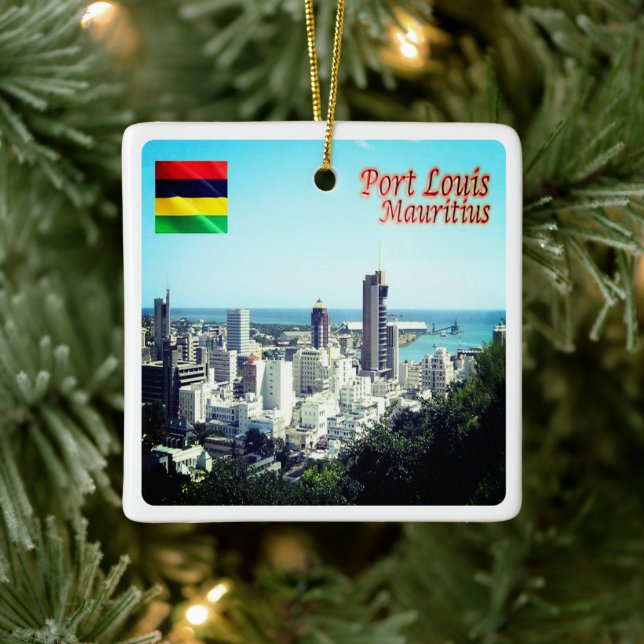 Ornamento De Cerâmica zMU015 PORT LOUIS, Skyline, Maurícia, (Árvore)