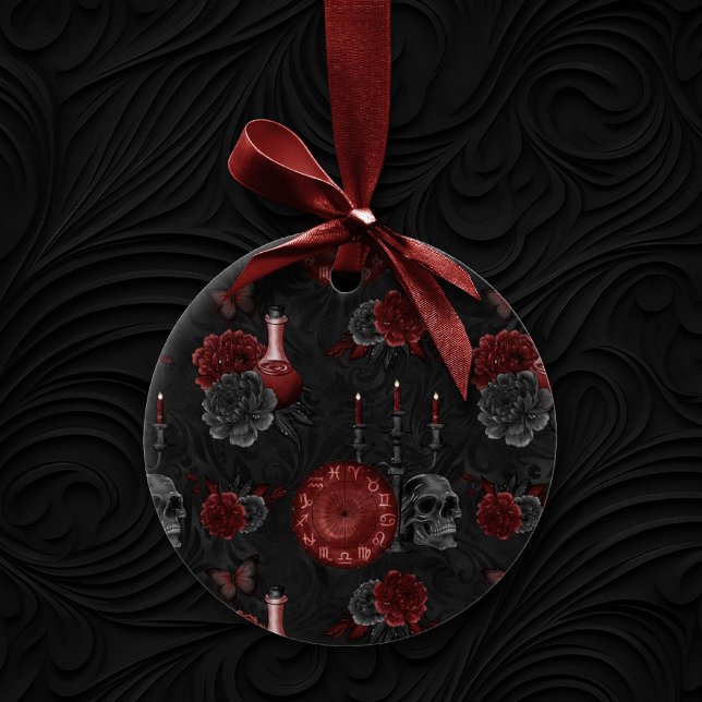 Ornamento De Cerâmica Zodiac Magic Crimson | Henna Red Gótica Rosa (Criador carregado)