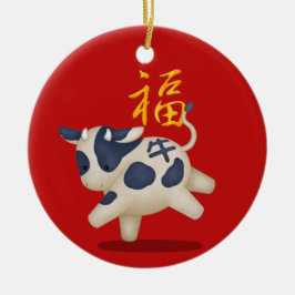 Ornamento De Cerâmica Zodiac Ox "Fortune" Chinês - Ano Novo Personalizad