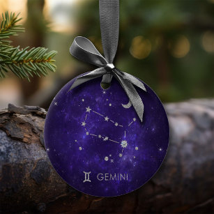 Ornamento De Cerâmica Zodiac Purple Gemini   Astrologia Cósmica Horoscóp