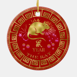 Ornamento De Cerâmica Zodiac Rat Red/Dourado ID542 chinês