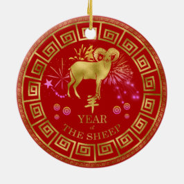 Ornamento De Cerâmica Zodiac Sheep Red/Dourado ID542 chinês