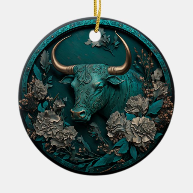 Ornamento De Cerâmica Zodiac Taurus Metal Art (Frente)