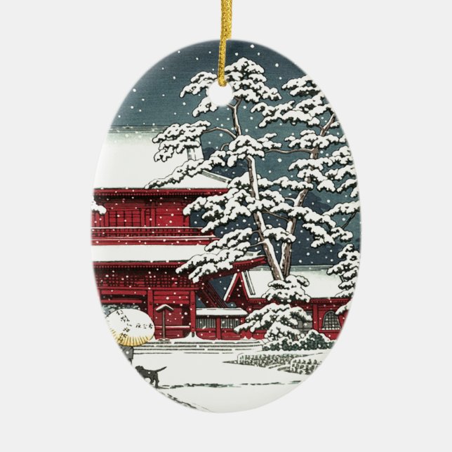 Ornamento De Cerâmica "Zojoji in Snow" de Kawase Hasui 川 瀬 巴 水 (Frente)