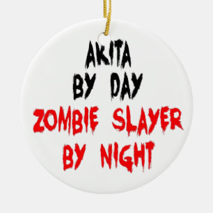 Ornamento De Cerâmica Zombie Slayer Akita Dog