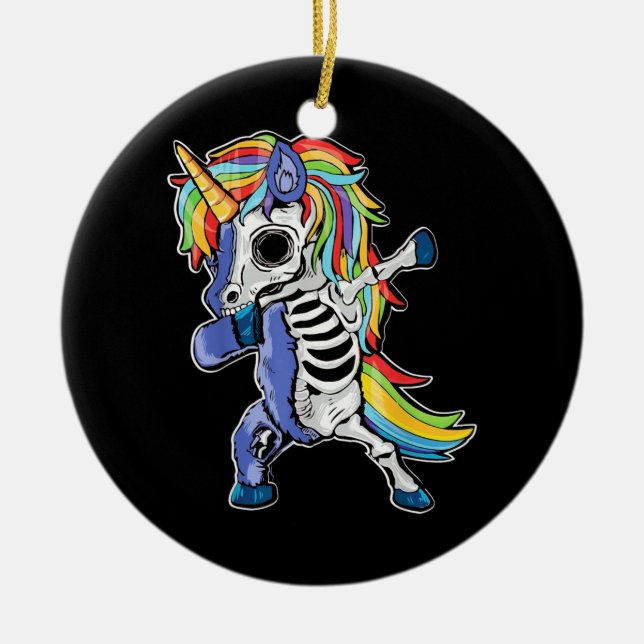 Ornamento De Cerâmica Zombie Unicorn Dabbing Skeleton (Frente)