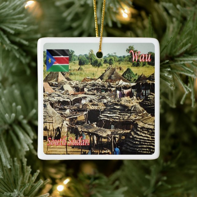 Ornamento De Cerâmica zSS005 WAU, Huts Outside, Sudão do Sul, África, (Árvore)