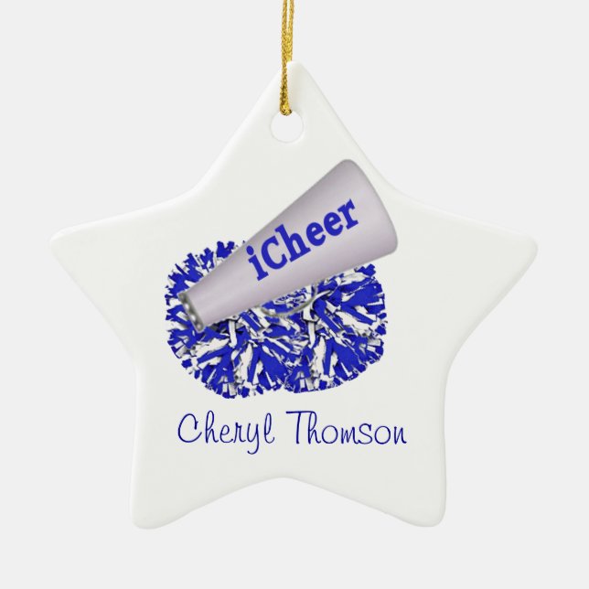 ornamento de Cheerleader azul e branco (Frente)