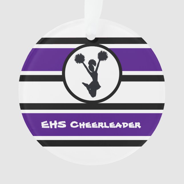Ornamento de Cheerleader Roxo e Preto Personalizad (Frente)