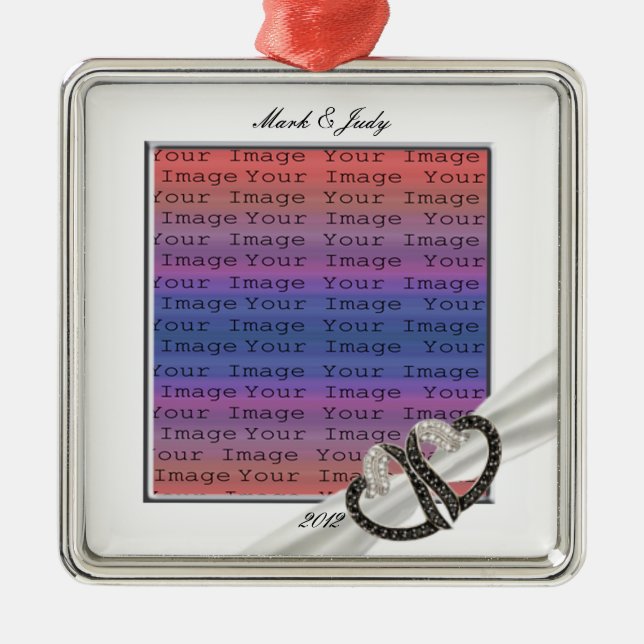 Ornamento de Corações de Diamante Preto e Branco (Frente)