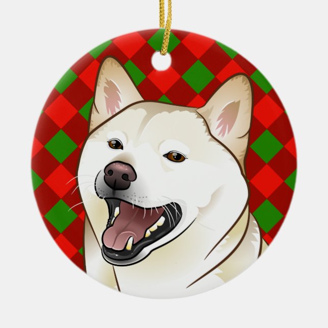 Ornamento de creme de Shiba Inu do Feliz Natal (Frente)