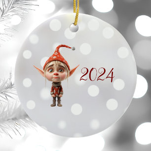 Ornamento de Elf Cerâmica de Natal para Garota de