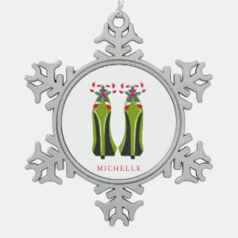 Ornamento De Estanho Floco De Neve Altos Cores Verdes com Canas Doces