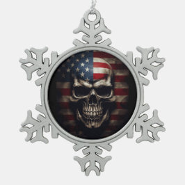 Ornamento De Estanho Floco De Neve American Flag Skull