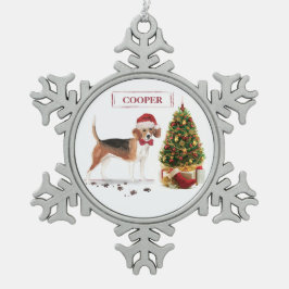 Ornamento De Estanho Floco De Neve Beagle Engraçado Cachorro de Natal com Árvore