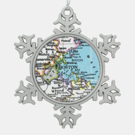 Ornamento De Estanho Floco De Neve Boston, Enfeites de natal do mapa de Massachusetts