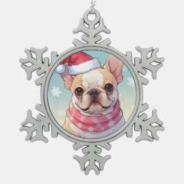 Ornamento De Estanho Floco De Neve Cachorro francês bonito com chapéu e cachecol
