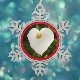 Ornamento De Estanho Floco De Neve Calla branca cremosa Lily com vermelho