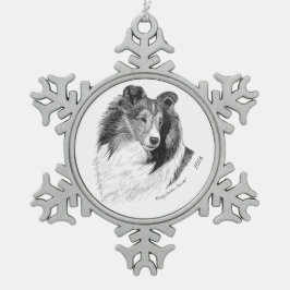 Ornamento De Estanho Floco De Neve Caneta & tinta de Sheltie por Cindy Alvarado -