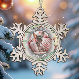 Ornamento De Estanho Floco De Neve Cão Pet Primeira Foto de Natal Fora da Terra de in