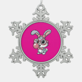 Ornamento De Estanho Floco De Neve Cute Bunny with Glasses Blowing Bubble Gum
