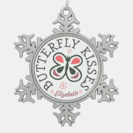 Ornamento De Estanho Floco De Neve Design cor-de-rosa dos beijos da borboleta & roxo