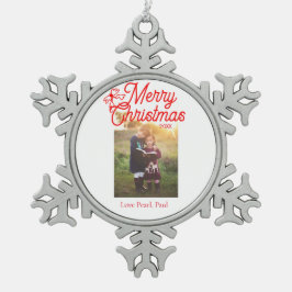 Ornamento De Estanho Floco De Neve Feliz Natal crianças arcos vermelhas foto elegante