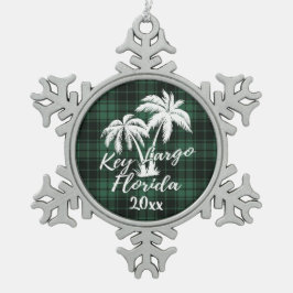 Ornamento De Estanho Floco De Neve Key Largo Beach Palm Green Xadrez