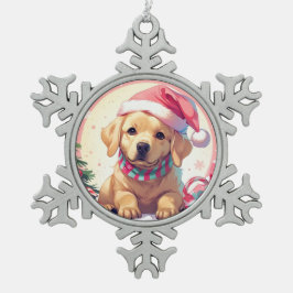 Ornamento De Estanho Floco De Neve Labrador Bonito Retriever com chapéu pastel e cach
