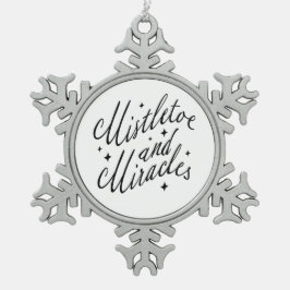 Ornamento De Estanho Floco De Neve Mistletoe e Milagres Preto e Branco