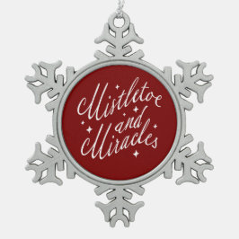 Ornamento De Estanho Floco De Neve Mistletoe e Milagres Vermelho e Branco