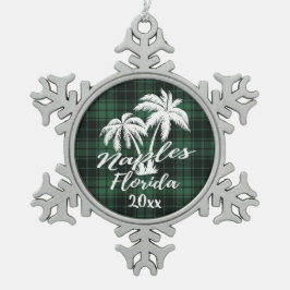 Ornamento De Estanho Floco De Neve Nápoles Beach Palm Green Xadrez